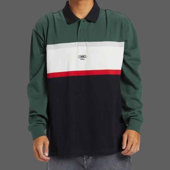 Quiksilver Men’s Mercury Rugby Polo Forest Color Large Surf Skate AQYKT03125 - Picture 1 of 9